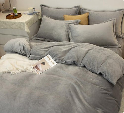 Houseri Grey Velvet Comforter Sets Full Fluffy Light Gray Bedding Sets Warm Winter Plain Grey Puffy Sherpa Bed Comforters Solid Gray Flannel Bedding Soft Teen Boys Girls Fuzzy Furry Quilt Blanket Full
