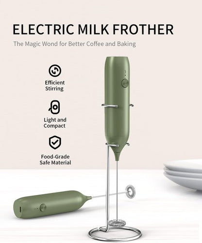 CIRCLE JOY Rechargeable Milk Frother - Handheld Coffee Mixer with Dual Spring Whisk | Green