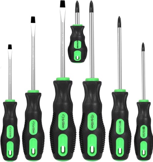 GURADESIGN 7-Piece Magnetic Screwdriver Set - Professional Cushion Grip | 4 Phillips & 3 Flat