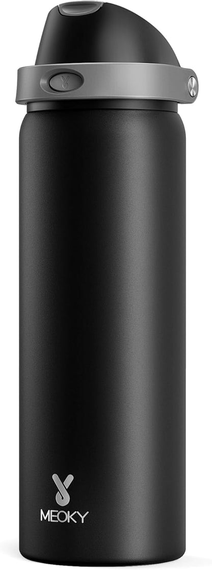 Meoky Stainless Steel Insulated Water Bottle - 32 oz, 2-in-1 Straw & Spout Lid, Leak Proof, BPA-Free