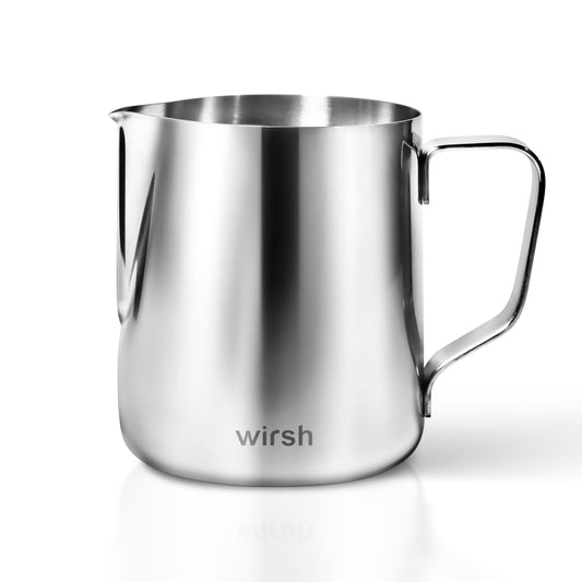 Milk Frothing Pitcher-Wirsh 12oz Steaming Pitcher for Milk Frothing, Milk Frother Cup for Espresso,Cappuccino,Latte Art, Stainless Steel Jug Pitcher