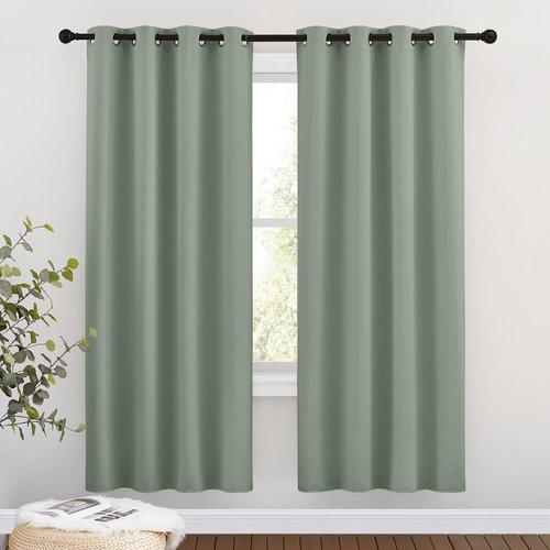 NICETOWN Sage Green Blackout Curtains & Drapes for Bedroom - Room Darkening Energy Saving Thermal Insulated Grommet Voice Reducing Window Treatments for Living Room (1 Pair, W46 x L72)