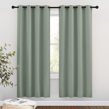 NICETOWN Sage Green Blackout Curtains & Drapes for Bedroom - Room Darkening Energy Saving Thermal Insulated Grommet Voice Reducing Window Treatments for Living Room (1 Pair, W46 x L72)