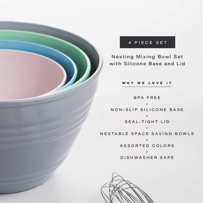 BINO Mixing Bowl Set - Versatile Plastic Bowls for Kitchen Mixing & Serving | 4-Piece Set with Lids