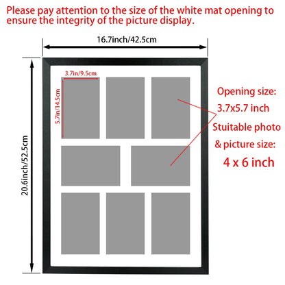 LTYHHK 4x6 Collage Picture Frame 8 Openings Solid Wood, Displays 8 Opening 4x6 with Mat or 16x20 Inch without Mat, Black Family Picture Frame Multi-Photo Set (LMK05a)