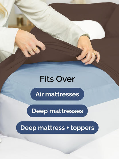 Skiennix Extra Deep Twin Sheet Set - 4-Piece Cooling Bedding - Soft, Wrinkle-Free Comfort - Brown