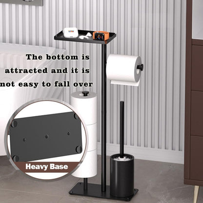 Rustproof Metal Toilet Paper Holder by [Brand Name] - Free Standing Design for 3 Rolls with Anti-Slip Base & Shelf for Phone, Black