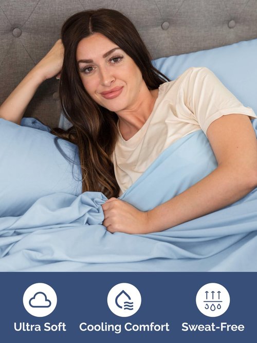 Extra Deep Twin XL Fitted Sheet - Hotel Luxury Single Fitted Sheet Only - Easily Fits 18 inch to 24 inch Mattress - Ultra Soft, Wrinkle Free with Extra Deep Pockets - Breathable & Comfy - Light Blue