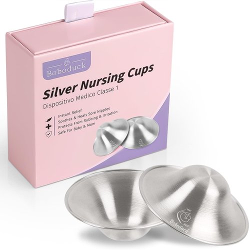 Boboduck The Original Silver Nursing Cups - Nipple Shields for Nursing Newborn, Newborn Breastfeeding Must Haves for Soothe and Protect Your Nursing Nipples - 925 Silver (X-L Size)