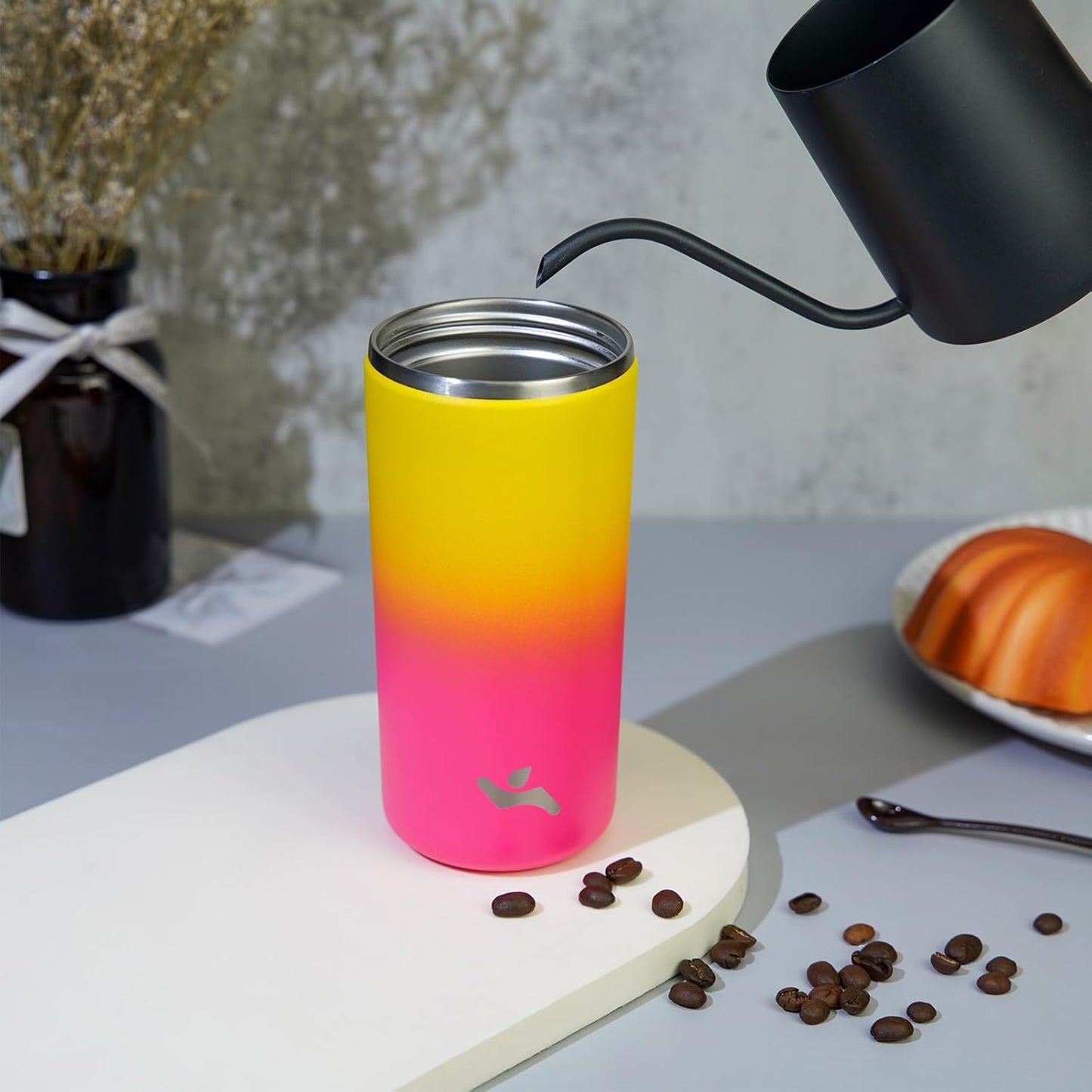 Skiennix 16 oz Insulated Travel Coffee Mug - Double Wall Stainless Steel Tumbler with Lid | Rainbow Design