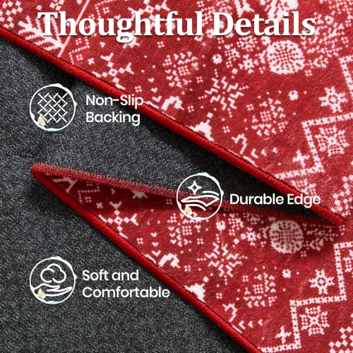 Christmas Runner Rug 2x10 ft Red Moroccan Style Washable Non-Slip Hallway Rug