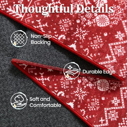 Christmas Runner Rug 2x10 ft Red Moroccan Style Washable Non-Slip Hallway Rug