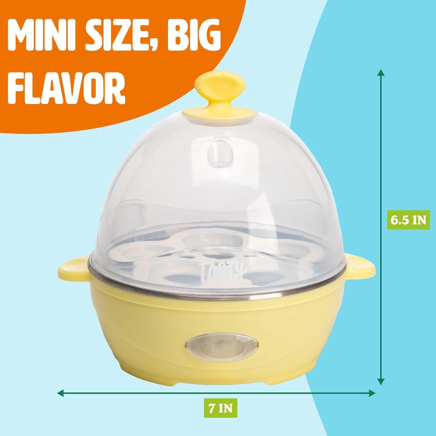 Tasty Mini Egg Cooker - 5-Egg Capacity for Perfect Hard Boiled Eggs & Omelets | Auto Shut Off, Yellow