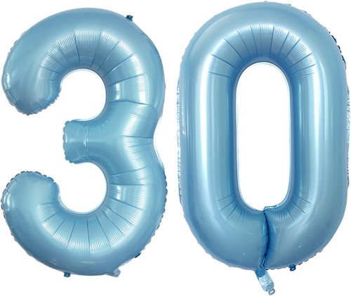 GOER 30th Birthday Balloons - 42 Inch Jumbo Light Blue Foil Helium Decorations