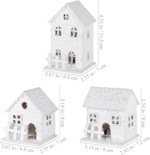Cabilock Christmas Village Houses Set - 3PCS White Wood Snowflake Ornaments with LED Lights | DIY Winter Decor