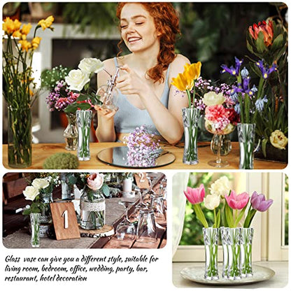 Stylish 12 Pack Acrylic Bud Vases - Clear Small Flower Vase 2.17 x 6.54 Inch for Centerpiece & Home Decor