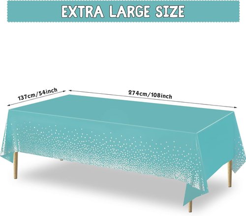 Breling Disposable Tablecloths - Teal Blue & Silver Dot Design for Parties | 54 x 108 Inch