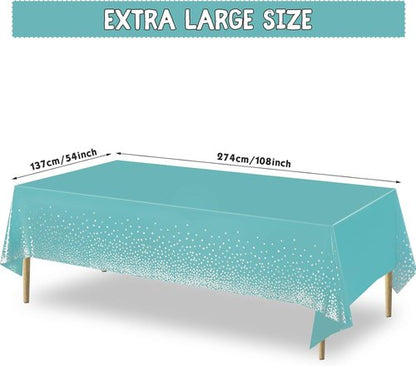 Breling Disposable Tablecloths - Teal Blue & Silver Dot Design for Parties | 54 x 108 Inch