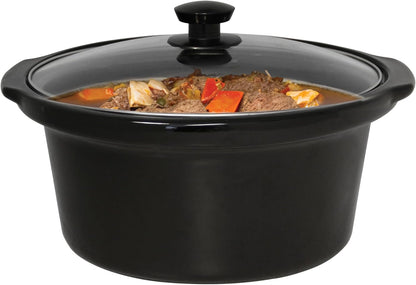 West Bend 4-Quart Slow Cooker - Manual Crockpot with Dishwasher Safe Ceramic Insert & Glass Lid | Black