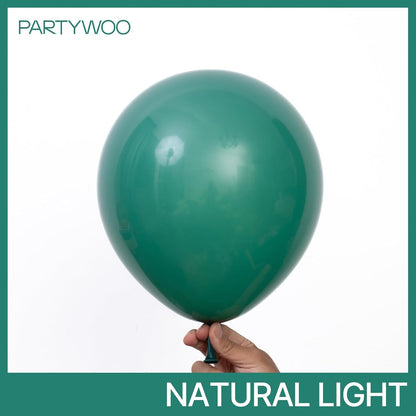 PartyWoo Dark Green Balloons - 140-Piece Jungle Dinosaur Theme Decoration Kit | Emerald & Forest Green
