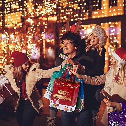 16 Pack Reusable Christmas Gift Bags Medium Size Non-Woven Tote with Handles