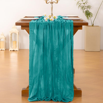 Socomi Teal Blue Cheesecloth Table Runner - 120 Inch Boho Rustic Decor for Weddings & Events