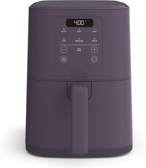 Bella 4Qt Slim Air Fryer - EverGood™ Ceramic Nonstick, Adjustable Temp, 6 Cooking Presets, Plum Color