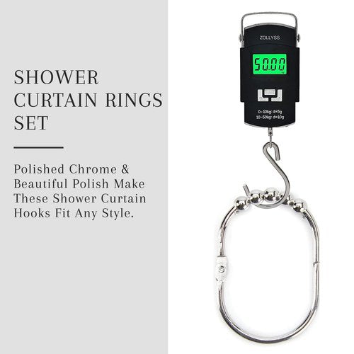 2 Lb. Depot Shower Curtain Ring - Set of 12 Easy Glide Rollers with Polished Chrome Finish - Stainless Steel Shower Hooks for Straight and Curved Rods - Decorative and Durable for Any Bathroom