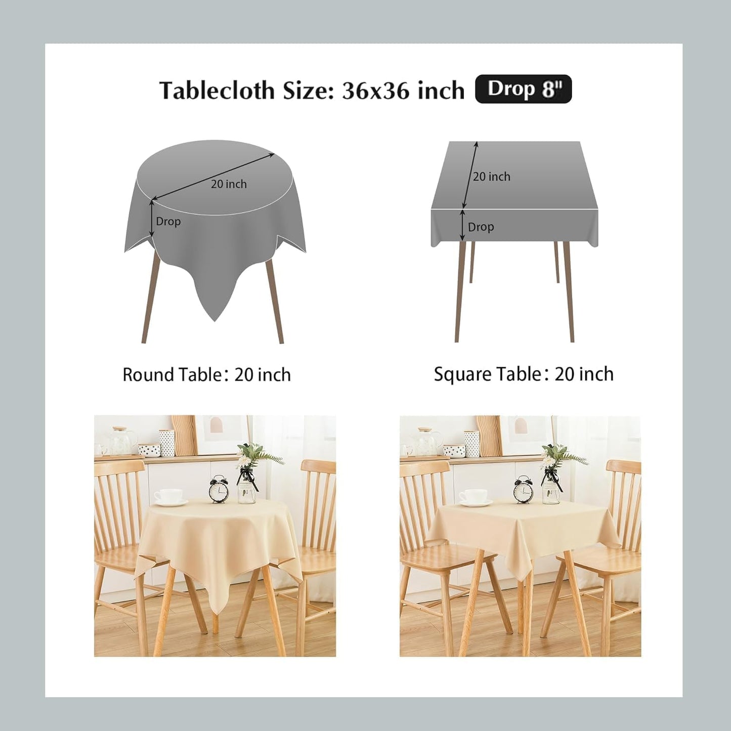 Skiennix Small Square Tablecloth - 36x36 Inch Beige Washable Polyester for Indoor/Outdoor Use