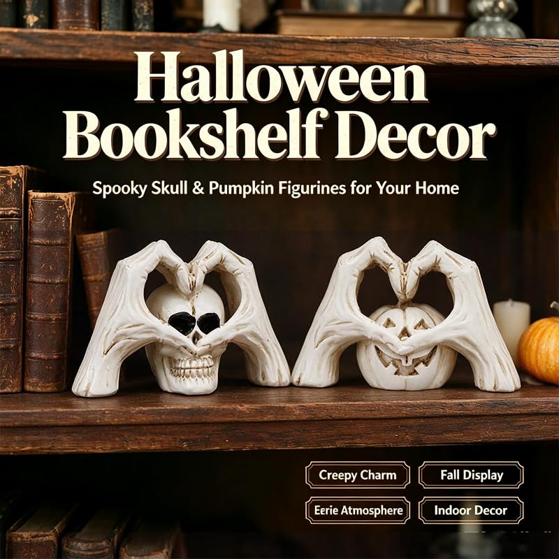 Halloween Skeleton Heart Hands Sculpture Set - Resin Gothic Decor