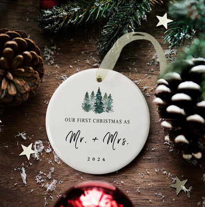 First Christmas as Mr and Mrs Ornament 2026 - Green Christmas Tree Variation