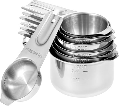 QWORK Stainless Steel Measuring Cups - Set of 7 Nesting Kitchen Tools for Cooking & Baking