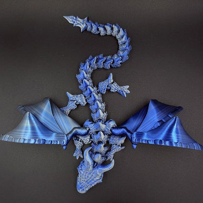 Skiennix 3D Printed Blue Silver Dragon Figurine - 11.8 Inch Collectible Desk Decor