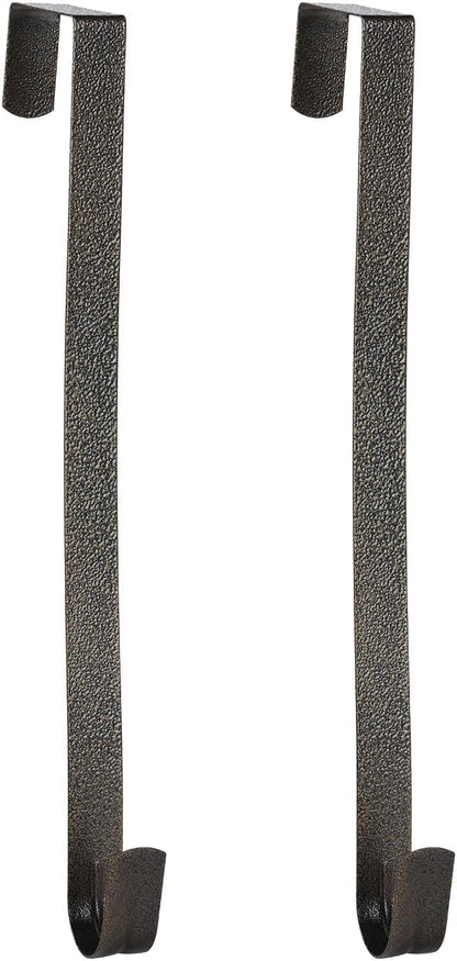 Sattiyrch 12" Wreath Hanger - Durable Steel Over The Door Hook in Textured Bronze (2-Pack)