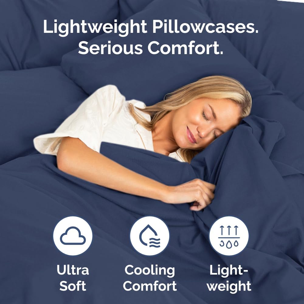 Skiennix Body Pillowcases Set of 2 | 20x54 Long Pillow Covers - Soft, Breathable & Wrinkle-Free - Navy Blue