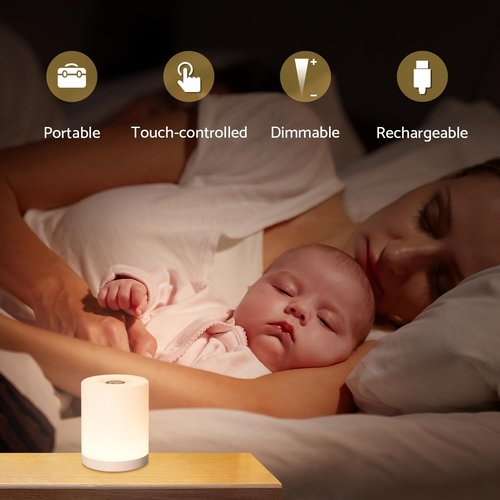 DAZZY DOT Portable Night Light - Rechargeable Touch Light for Nursery | Dimmable Warm Yellow Glow
