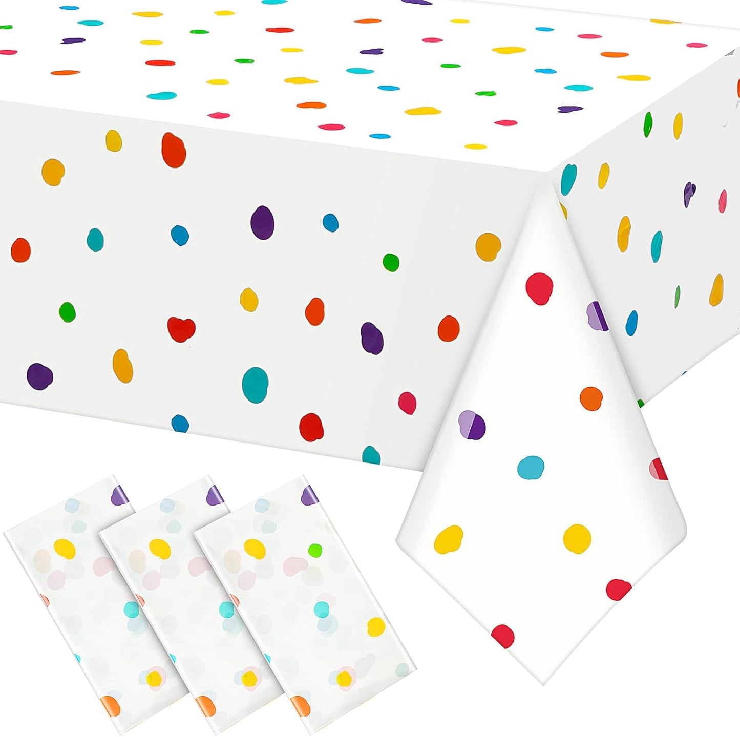 Skiennix Colorful Polka Dot Tablecloth - Disposable Rainbow Design for Parties | 3 Pcs Set