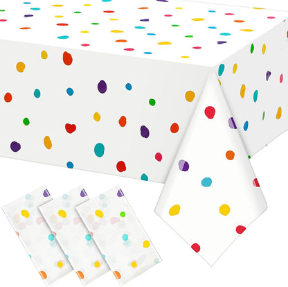 Skiennix Colorful Polka Dot Tablecloth - Disposable Rainbow Design for Parties | 3 Pcs Set