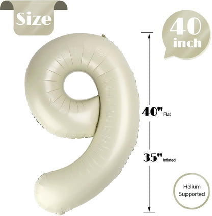 Skiennix Cream 9 Balloon - 40 Inch Giant Birthday Decoration for Boys & Girls | Perfect for 9th, 19th, & 29th Parties