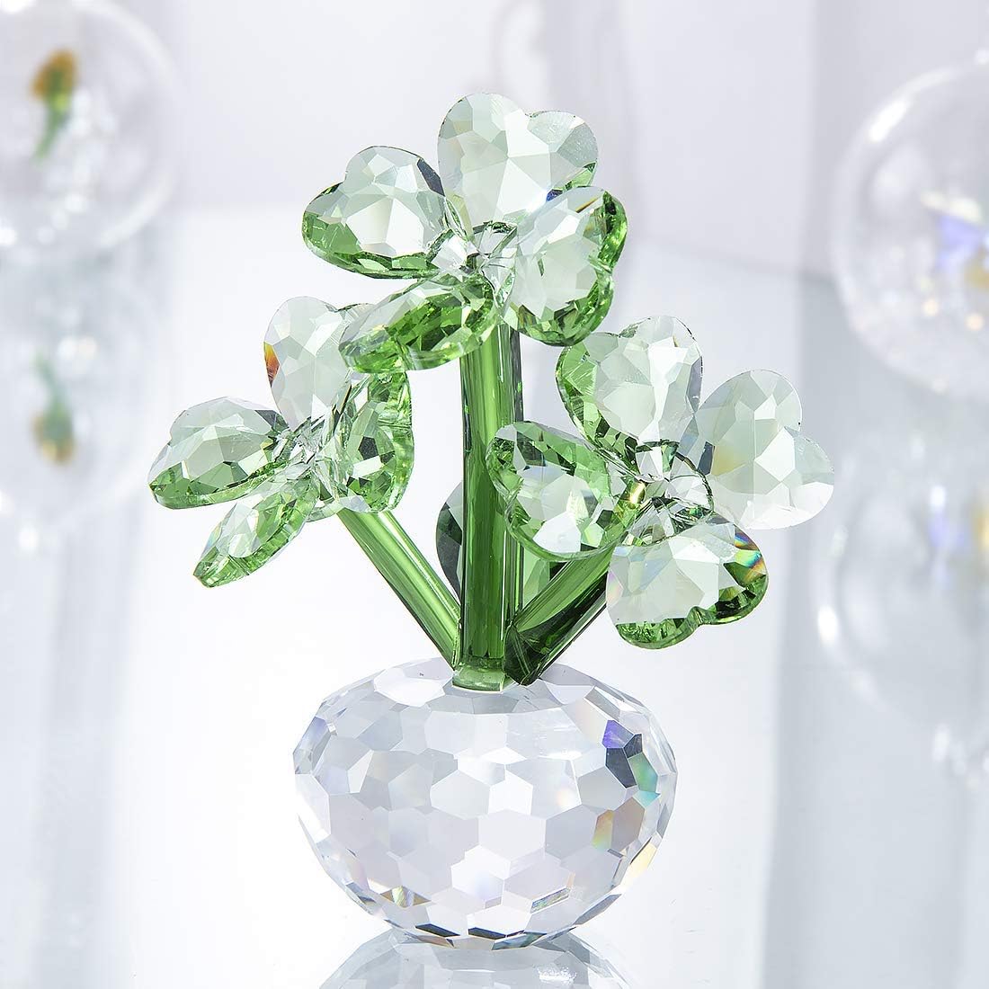 QFkris Crystal Flower Dreams Four-Leaf Clover Figurine - Perfect St. Patrick's Day Gift | 3.7" Crystal Ornament for Mother's Day, Thanksgiving, Valentine's Day