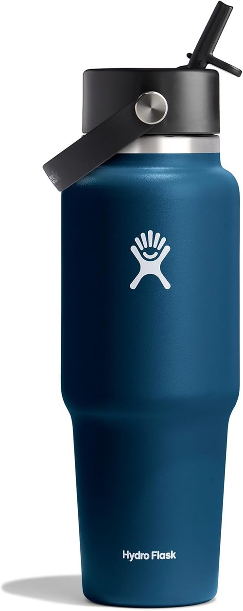 Hydro Flask Travel Water Bottle - Insulated Stainless Steel with Wide Straw Lid - 32 Oz Indigo Blue