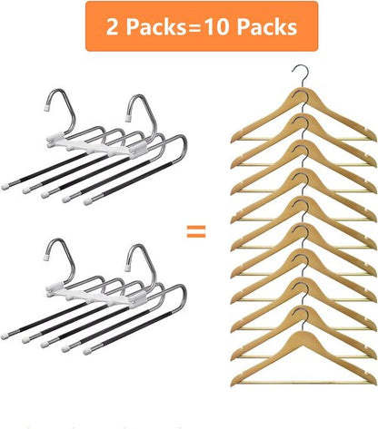 Kalimdor Pants Hangers - Space-Saving Metal Closet Organizer | Anti-Slip Design, 2 Pack for Jeans & Skirts