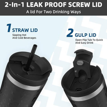 BJPKPK 18oz Insulated Tumbler - Stainless Steel Travel Coffee Mug with Lid & Straw | Black Leopard