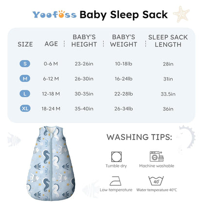 Yoofoss Baby Sleep Sack - 0-6 Months | TOG 2.5 Organic Cotton Wearable Blanket - Warm & Comfy