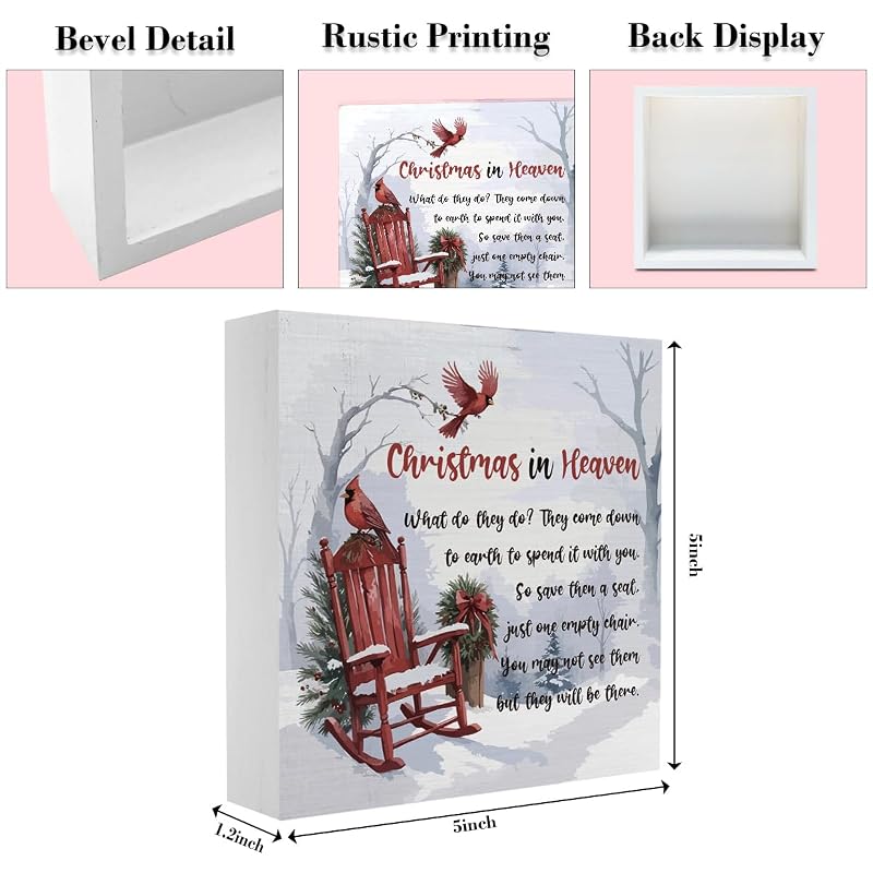 Christmas in Heaven Sign - Sympathy Gift Table Decor 5 x 5 Inches (Variation: Emety)