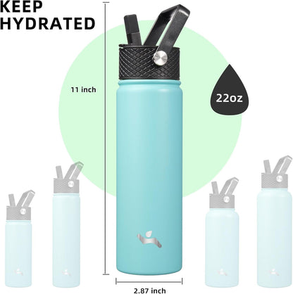 Skiennix 22oz Stainless Steel Water Bottle - Insulated with 3 Lids | Turquoise Color