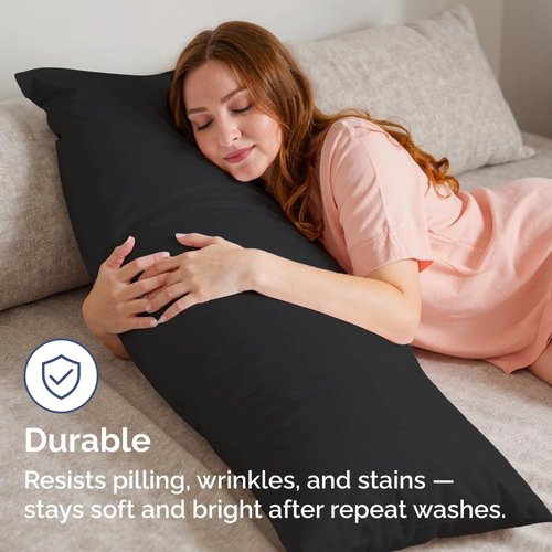 Body Pillowcases Set of 2-20x54 Long Body Pillow Case - Soft Body Pillow Cover for Sleeping & Side Sleepers - Comfy, Breathable, Wrinkle & Fade Free - Machine Washable w/Envelope Enclosure (Black)