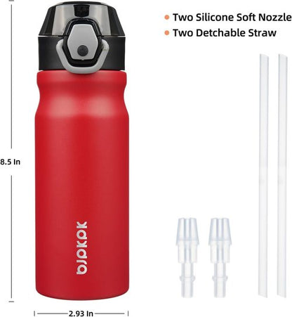 BJPKPK 18oz Insulated Water Bottle - BPA-Free Stainless Steel Thermal Flask with Straw | Red