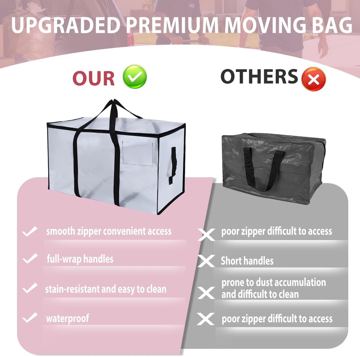 Skiennix Heavy-Duty Extra Large Moving Bags - Waterproof Storage Totes with Handles & Zippers | 6 Pack (Clear)