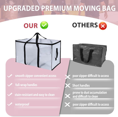 Skiennix Heavy-Duty Extra Large Moving Bags - Waterproof Storage Totes with Handles & Zippers | 6 Pack (Clear)
